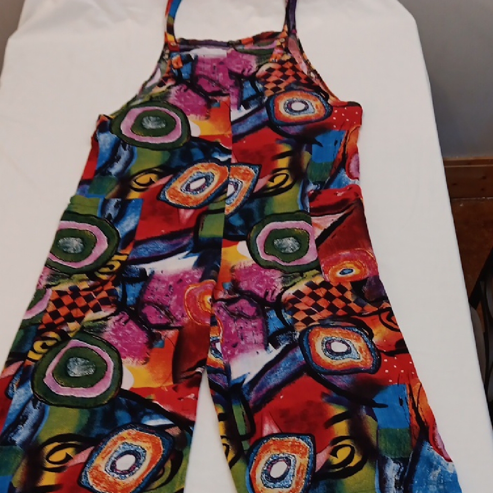 Colorful Abstract Print Jumpsuit with pockets and adjustable straps